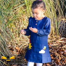 Load image into Gallery viewer, Girl's denim dress with a bumblebee