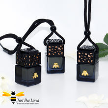 Load image into Gallery viewer, Mini portable black & gold bee car perfume hanging diffuser