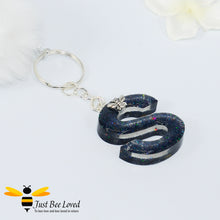Load image into Gallery viewer, hand-crafted resin letter bee keyrings made with real pressed dried florals. Letter S