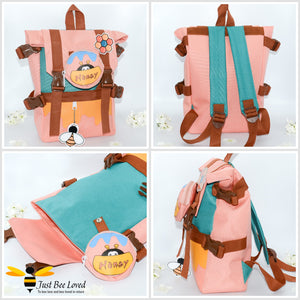 Japanese style children's honey and bee backpack school bag pink