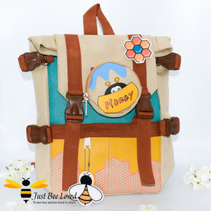 Japanese style children's honey and bee backpack school bag in khaki colour