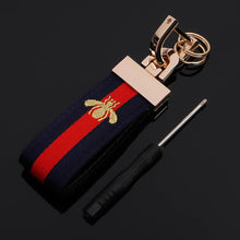 Load image into Gallery viewer, Men&#39;s Leather Embroidered Bee Key Ring Car Fob Holder in navy