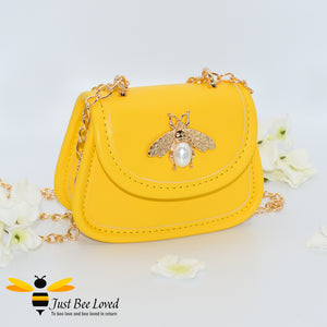 Yellow Faux Leather mini purse bag with gold bee decoration