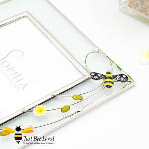 Frosted glass and wire metal detail of bee and flowers photo frame from the Sophia Classic collection