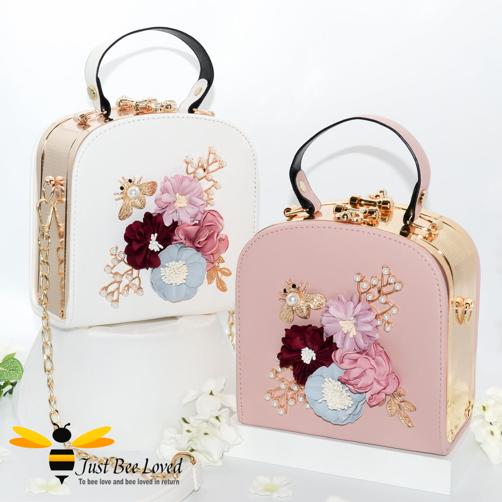 Handcrafted Floral Bee Square Evening Handbag