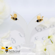 Load image into Gallery viewer, 3D Honey Bee Sterling Silver Stud Earrings, 18kt gold plated