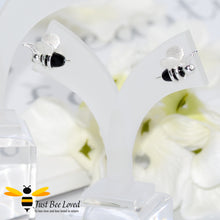 Load image into Gallery viewer, 3D Honey Bee Sterling Silver & Black agate stone Stud Earrings