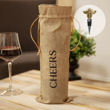 Load image into Gallery viewer, hessian bottle cover bag complete with brass bee stopper 