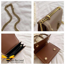 Load image into Gallery viewer, PU leather two tone brown handbag featuring a large gold bee embellishment