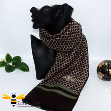 Load image into Gallery viewer, men&#39;s faux cashmere brown scarf with honeycomb and bee print