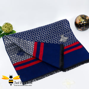 men's faux cashmere navy red honeycomb bee scarf