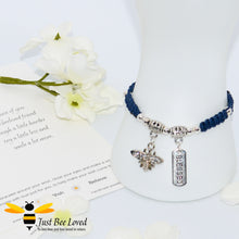 Load image into Gallery viewer, Handmade navy Shamballa Bee Charm bracelet for friend with sentimental friend verse card