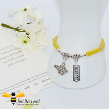 Load image into Gallery viewer, Handmade yellow Shamballa Bee Charm wish bracelet for friend with sentimental friend verse card