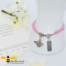 Load image into Gallery viewer, Handmade pink Shamballa Bee Charm wish bracelet for friend with sentimental verse cards