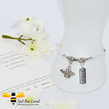 Load image into Gallery viewer, Handmade white Shamballa Bee Charm wish bracelet for friend with sentimental friend verse card