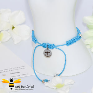 handmade Shamballa wish mother bracelet in blue featuring Just Bee Loved engraved charm with sentimental verse card