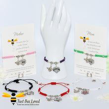 Load image into Gallery viewer, Shamballa bee charm bracelets featuring a love heart engraved with Mom with a verse card