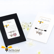 Load image into Gallery viewer, handmade Shamballa wish bracelets for grandmother nana featuring a bee and love heart engraved with &quot;Nana&quot; with sentimental verse cards