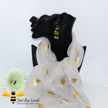 Load image into Gallery viewer, women's lightweight beige scarf with gold bees print