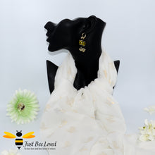 Load image into Gallery viewer, women's lightweight cream scarf with gold bees print