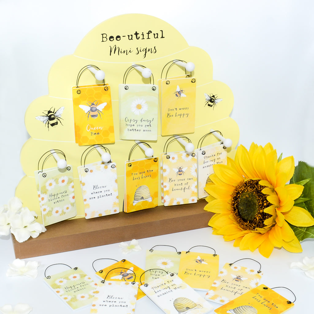 Wooden Sentimental Mini Signs with bees and flowers design