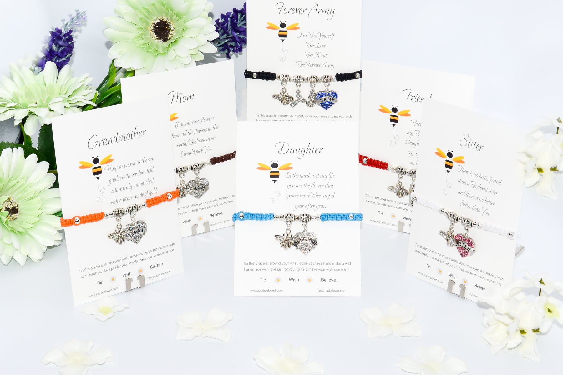 Just Bee Loved handmade Shamballa Bee Charm Wish Bracelets with Sentimental Verse Cards