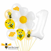 Load image into Gallery viewer, 1st Birthday Bees and daisy white balloon bouquet
