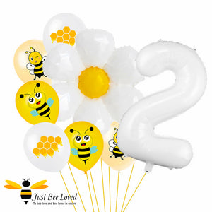 2nd Birthday Bees and daisy white balloon bouquet