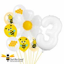Load image into Gallery viewer, 3rd Birthday Bees and daisy white balloon bouquet