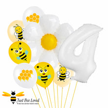 Load image into Gallery viewer, 4th Birthday Bees and daisy white balloon bouquet