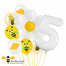 Load image into Gallery viewer, 5th Birthday Bees and daisy white balloon bouquet