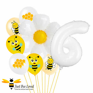 6th Birthday Bees and daisy white balloon bouquet
