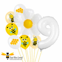 Load image into Gallery viewer, 9th Birthday Bees and daisy white balloon bouquet