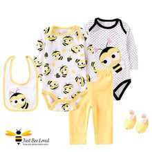 Load image into Gallery viewer, Baby girl 5 piece cute bees romper gift set