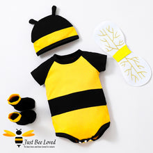 Load image into Gallery viewer, Baby&#39;s first bumble bee 4 piece romper costume set