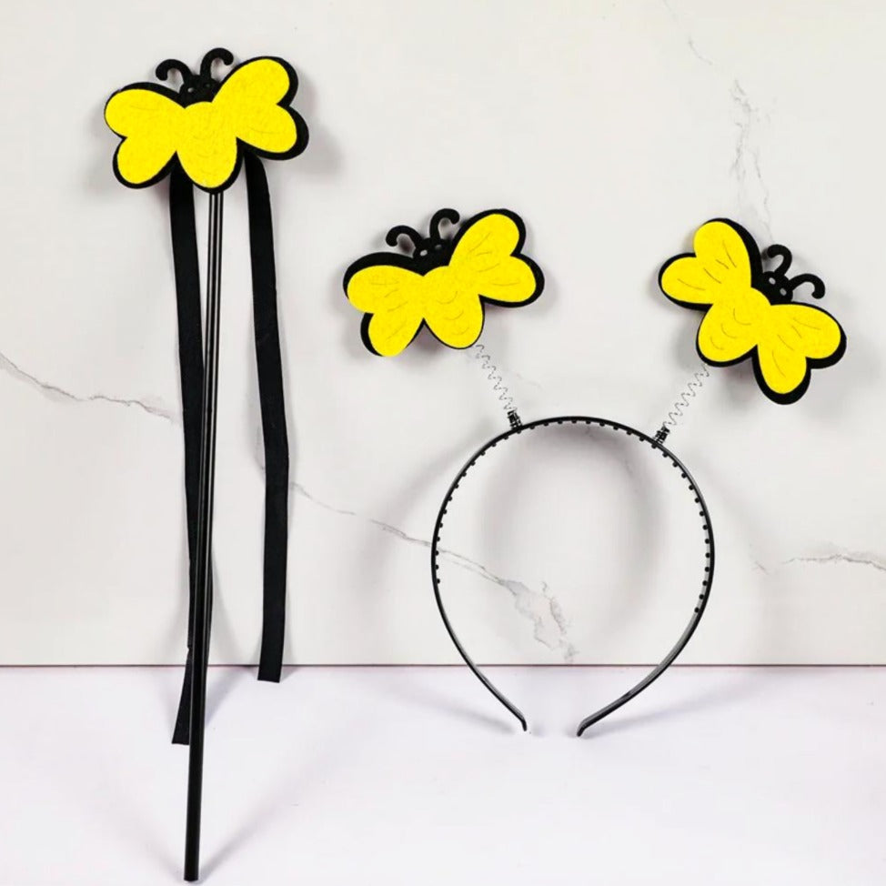 Bee themed wand and headband set in black and yellow