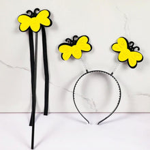 Load image into Gallery viewer, Bee themed wand and headband set in black and yellow