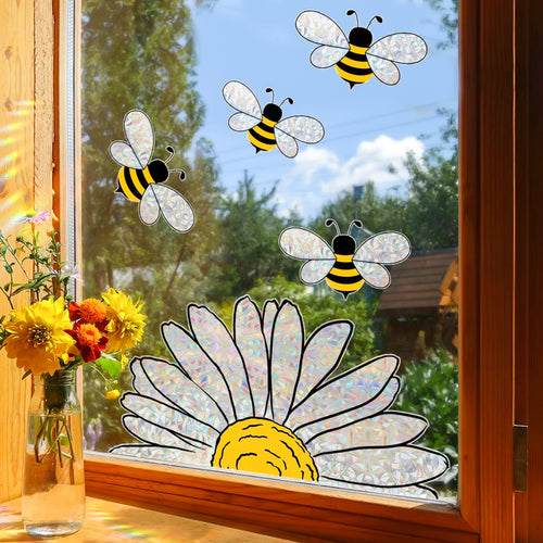 Bees sunflower window glass door film mural decals