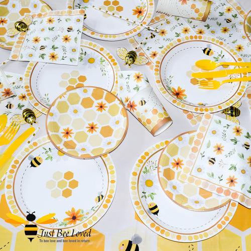 Bee themed party disposable tableware plates cups napkins straws table cover