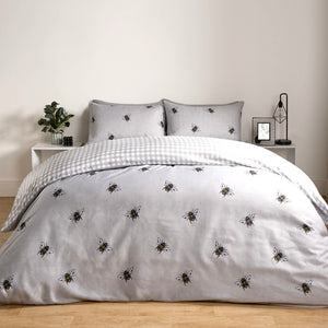 grey reversible bee duvet cover set