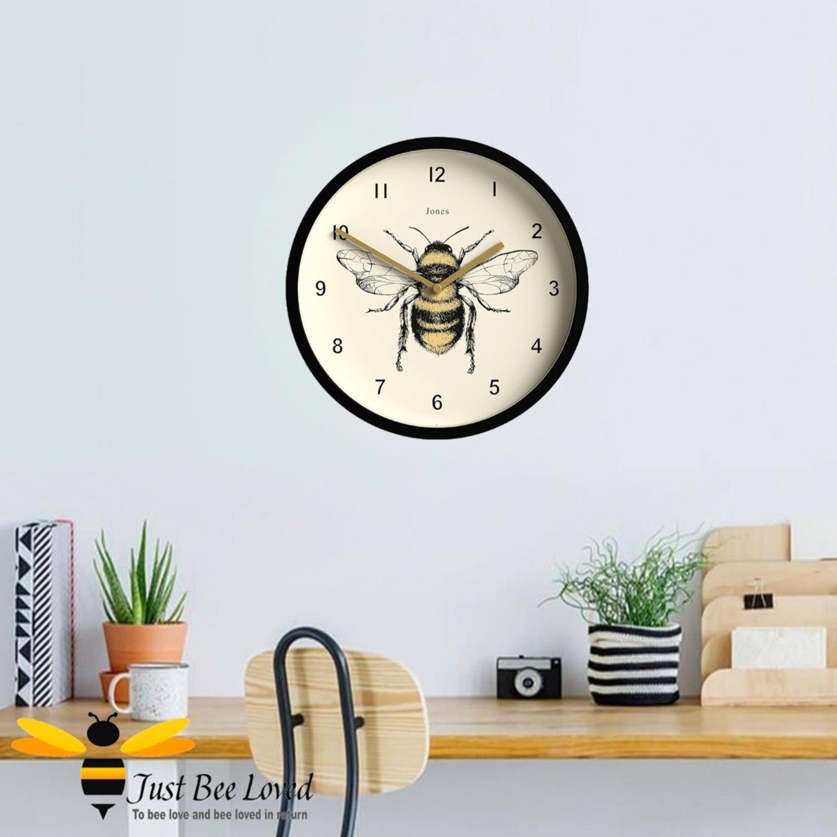 Round Bee Wall Clock in Black and Cream