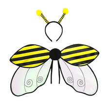 Load image into Gallery viewer, Bee-themed headband and wings set with yellow and black stripes