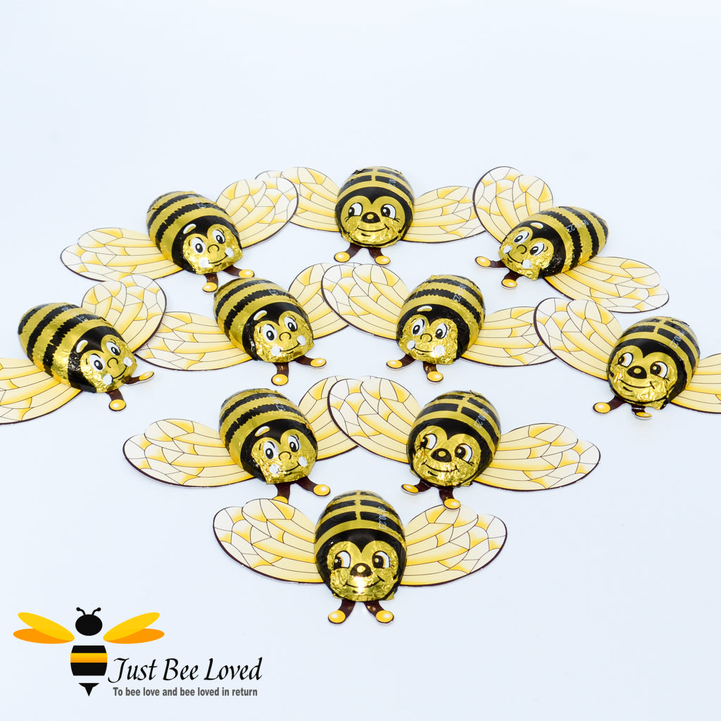 10 milk chocolate novelty bees shaped like bees.