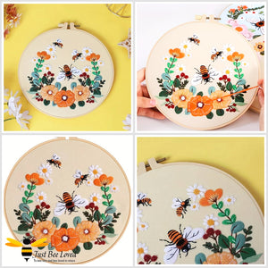 honey bees wild flowers beginners embroidery full kit