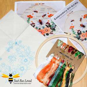 Bees and flowers DIY embroidery craft kit