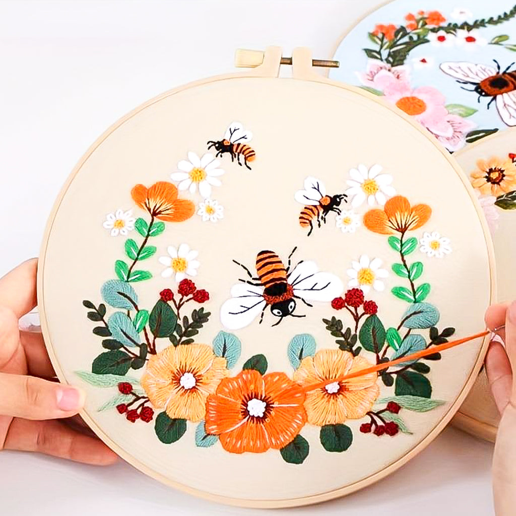 Bumble bees and wild flower embroidery kit