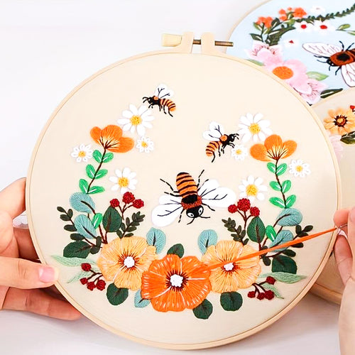 Bumble bees and wild flower embroidery kit