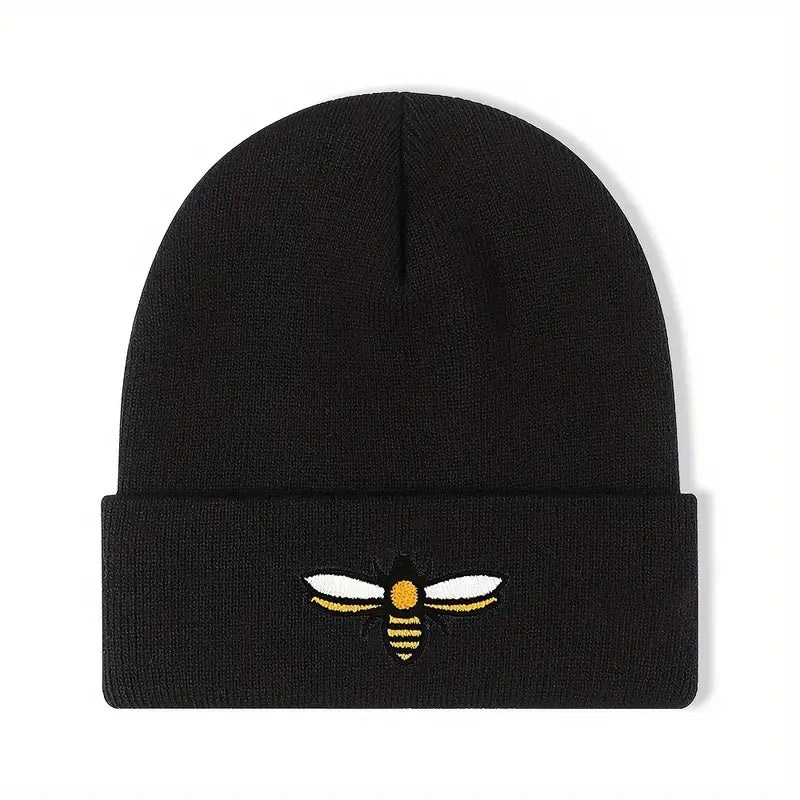 Black beanie bee rimmed hat