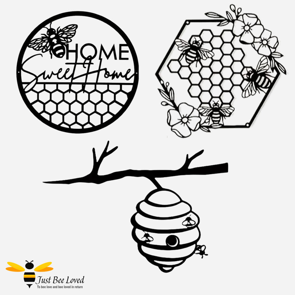 Black iron metal bee garden wall art