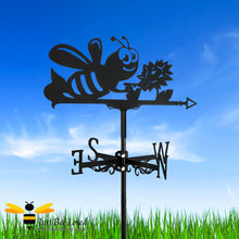 Load image into Gallery viewer, Black wrought iron metal bumble bee with sunflower weathervane